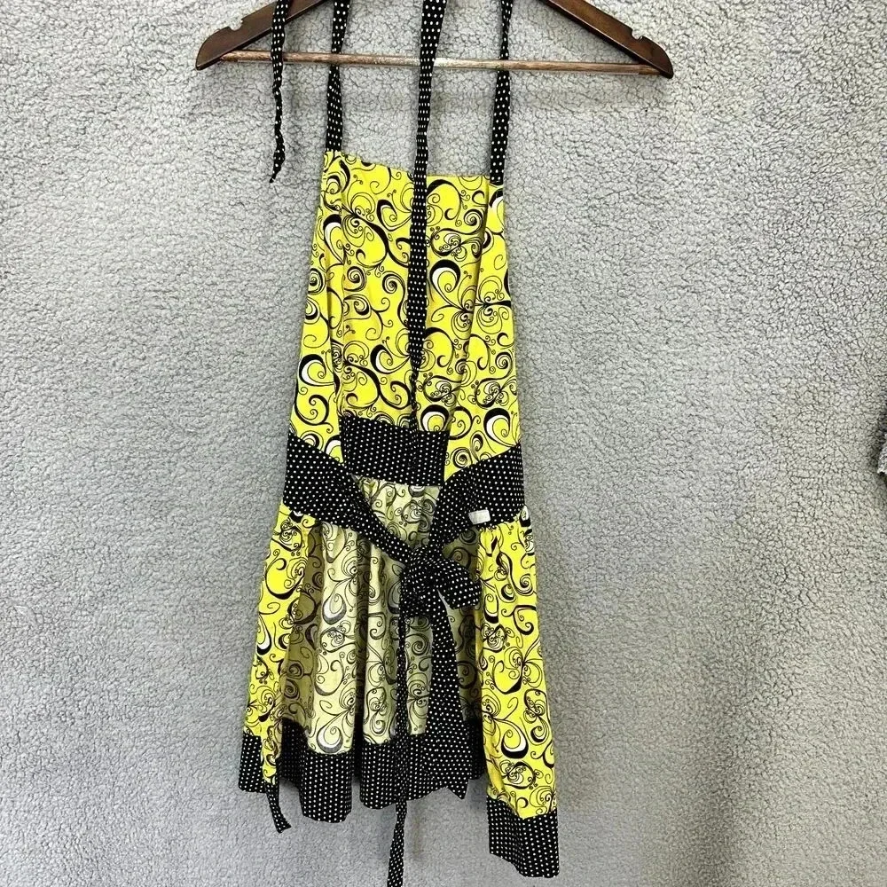 Bambino Amore bib apron yellow blue geometric polka dot‎ pocket tie retro boho